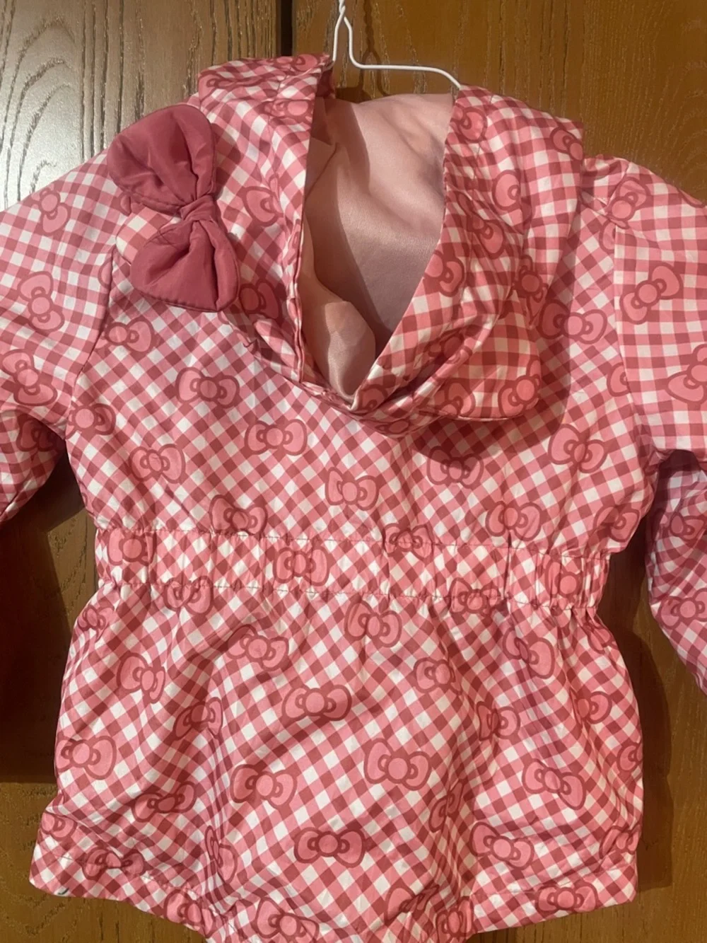 Sanrio Hello Kitty Pink Gingham Hooded Jacket with cute bow